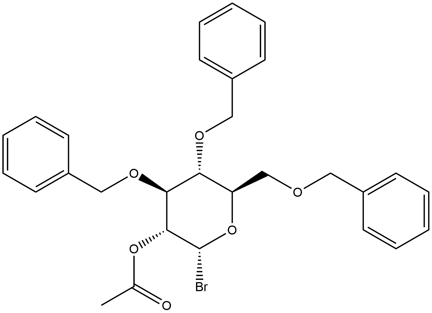 α-D-Glucopyranosyl bromide, 3,4,6-tris-O-(phenylmethyl)-, 2-acetate Structure