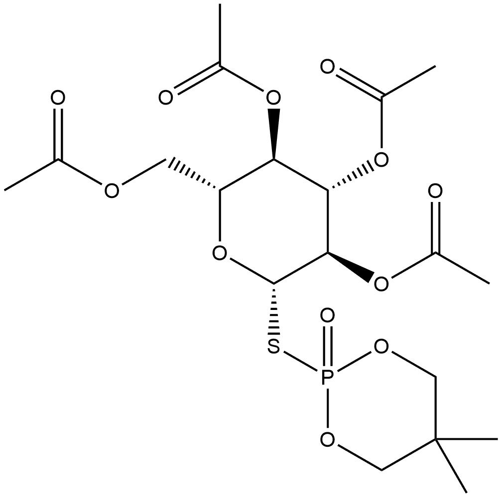 β-D-Glucopyranose, 1-deoxy-1-[(5,5-dimethyl-2-oxido-1,3,2-dioxaphosphorinan-2-yl)thio]-, 2,3,4,6-tetraacetate 结构式