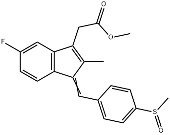 1H-Indene-3-acetic acid, 5-fluoro-2-methyl-1-[[4-(methylsulfinyl)phenyl]methylene]-, methyl ester Struktur