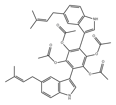 1,2,4,5-Benzenetetrol, 3,6-bis[5-(3-methyl-2-buten-1-yl)-1H-indol-3-yl]-, 1,2,4,5-tetraacetate Struktur