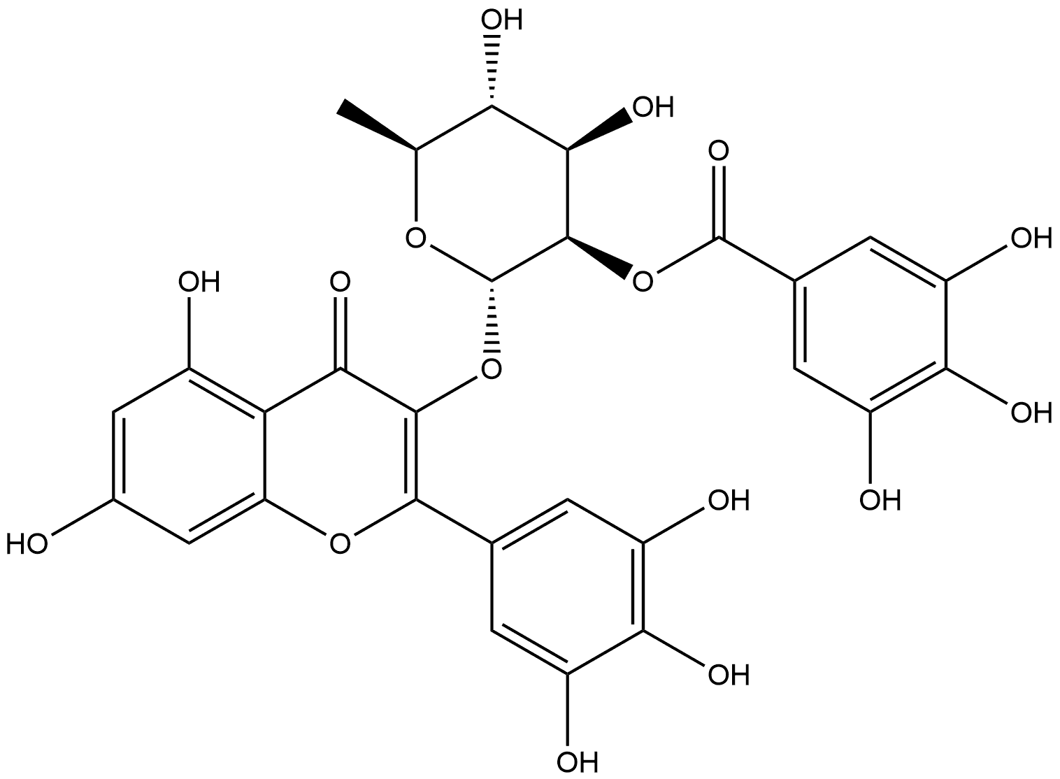 4H-1-Benzopyran-4-one, 3-[[6-deoxy-2-O-(3,4,5-trihydroxybenzoyl)-α-L-mannopyranosyl]oxy]-5,7-dihydroxy-2-(3,4,5-trihydroxyphenyl)- Structure