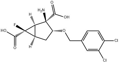 Bicyclo[3.1.0]hexane-2,6-dicarboxylic acid, 2-amino-3-[(3,4-dichlorophenyl)methoxy]-6-fluoro-, (1R,2R,3R,5R,6R)-,569686-87-9,结构式