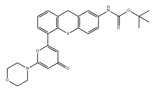 Carbamic acid, N-[5-[6-(4-morpholinyl)-4-oxo-4H-pyran-2-yl]-9H-thioxanthen-2-yl]-, 1,1-dimethylethyl ester Structure