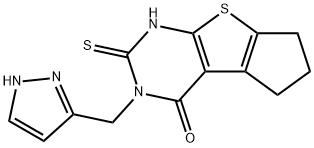 2-(1H-pyrazol-5-ylmethyl)-3-sulfanylidene-4,6,7,8-tetrahydrocyclopenta[2,3]thieno[2,4-b]pyrimidin-1-one Structure