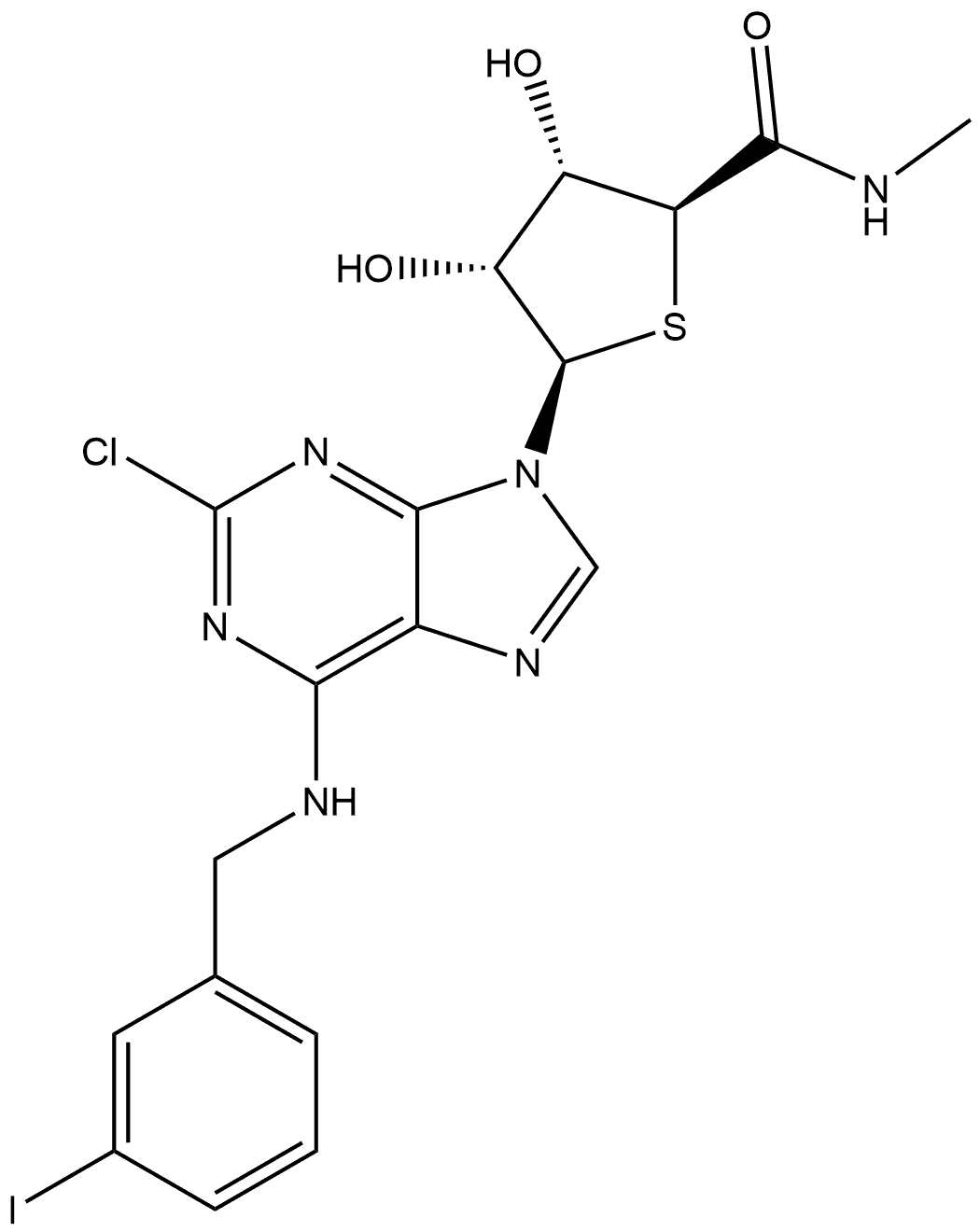 1-[2-Chloro-6-[[(3-iodophenyl)methyl]amino]-9H-purin-9-yl]-1-deoxy-N-methyl-4-thio-β-D-ribofuranuronamide 结构式