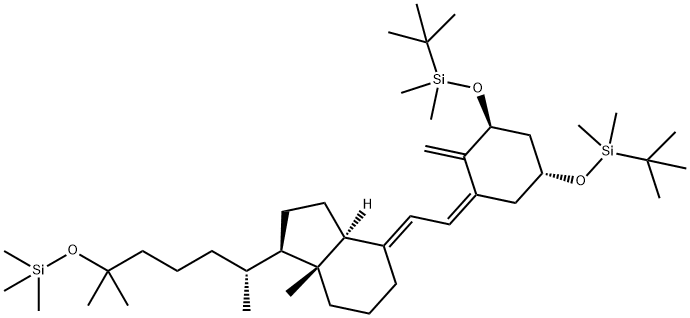 1H-Indene, 4-[(2Z)-2-[(3S,5R)-3,5-bis[[(1,1-dimethylethyl)dimethylsilyl]oxy]-2-methylenecyclohexylidene]ethylidene]-1-[(1R)-1,5-dimethyl-5-[(trimethylsilyl)oxy]hexyl]octahydro-7a-methyl-, (1R,3aS,4E,7aR)- Structure