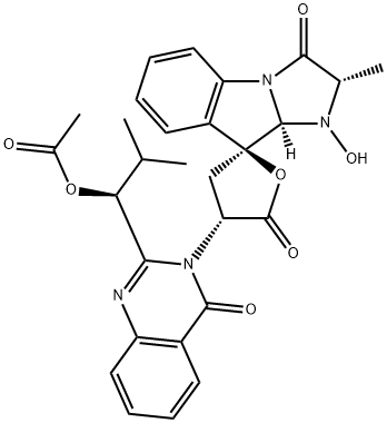 Spiro[furan-2(5H),9'-[9H]imidazo[1,2-a]indole]-3',5(2'H)-dione, 4-[2-[(1S)-1-(acetyloxy)-2-methylpropyl]-4-oxo-3(4H)-quinazolinyl]-1',3,4,9'a-tetrahydro-1'-hydroxy-2'-methyl-, (2S,2'S,4R,9'aS)- Struktur