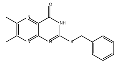 4(3H)-Pteridinone, 6,7-dimethyl-2-[(phenylmethyl)thio]- 化学構造式