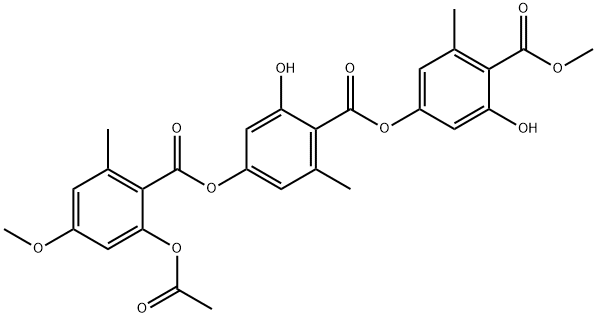 Benzoic acid, 4-[[2-(acetyloxy)-4-methoxy-6-methylbenzoyl]oxy]-2-hydroxy-6-methyl-, 3-hydroxy-4-(methoxycarbonyl)-5-methylphenyl ester Structure