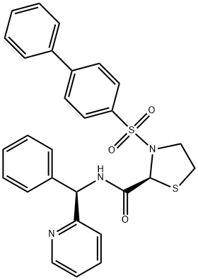 2-Thiazolidinecarboxamide, 3-([1,1'-biphenyl]-4-ylsulfonyl)-N-[(R)-phenyl-2-pyridinylmethyl]-, (2S)- Struktur
