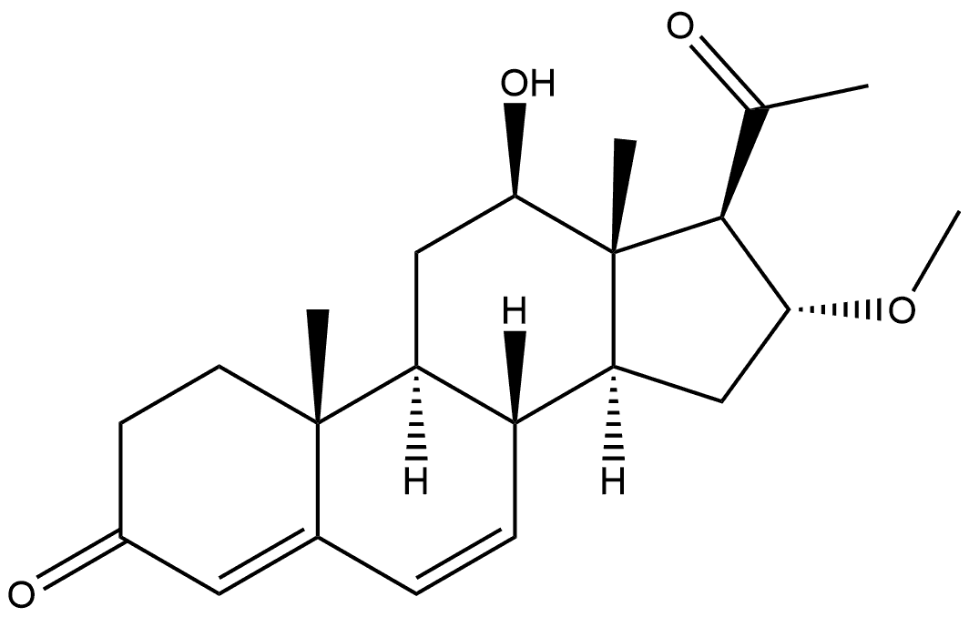 Pregna-4,6-diene-3,20-dione, 12-hydroxy-16-methoxy-, (12β,16α)- (9CI) Struktur