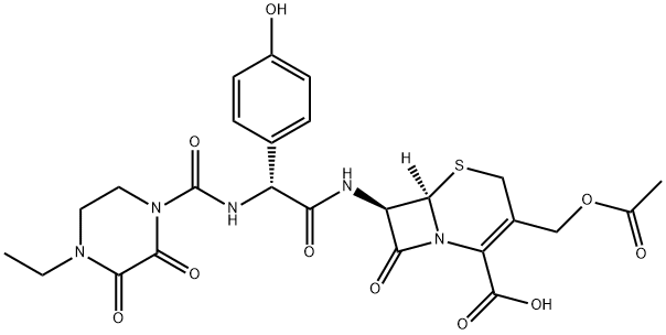 5-Thia-1-azabicyclo[4.2.0]oct-2-ene-2-carboxylic acid, 3-[(acetyloxy)methyl]-7-[[(2R)-[[(4-ethyl-2,3-dioxo-1-piperazinyl)carbonyl]amino](4-hydroxyphenyl)acetyl]amino]-8-oxo-, (6R,7R)- (9CI) Struktur