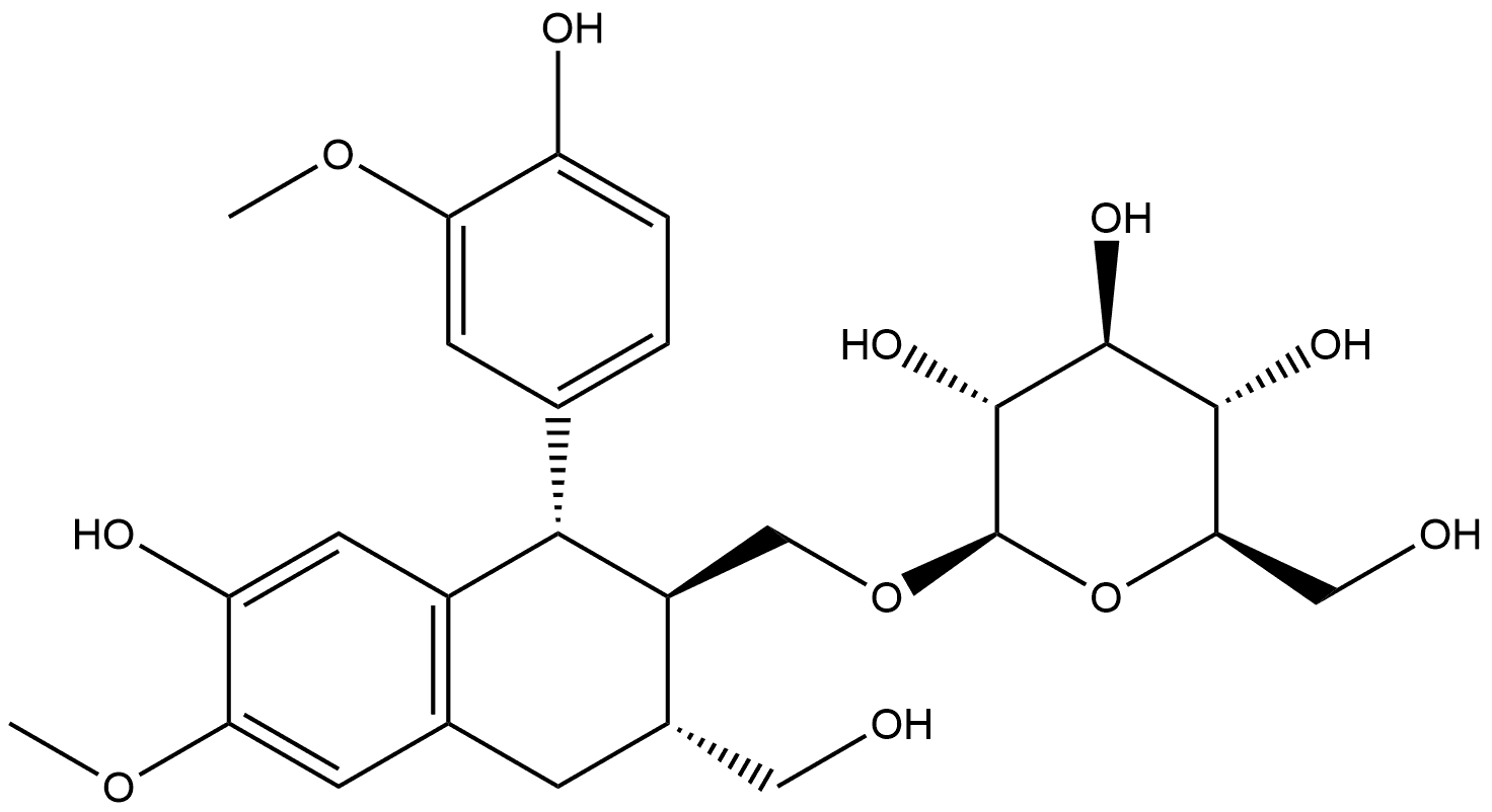 异落叶松脂素-9'-O-BETA-D-吡喃葡萄糖苷,63358-12-3,结构式