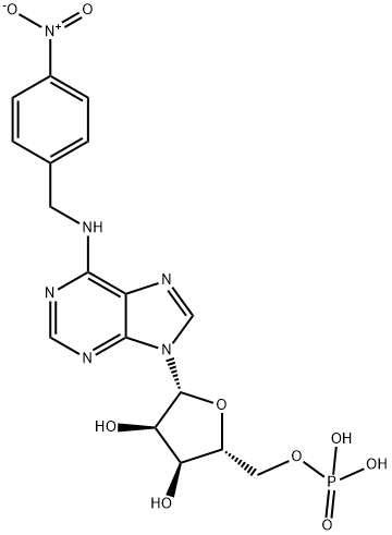 ((2R,3S,4R,5R)-3,4-Dihydroxy-5-(6-((4-nitrobenzyl)amino)-9H-purin-9-yl)tetrahydrofuran-2-yl)methyl dihydrogen phosphate 结构式