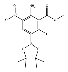 Benzoic acid, 2-amino-6-fluoro-3-nitro-5-(4,4,5,5-tetramethyl-1,3,2-dioxaborolan-2-yl)-, methyl ester Struktur