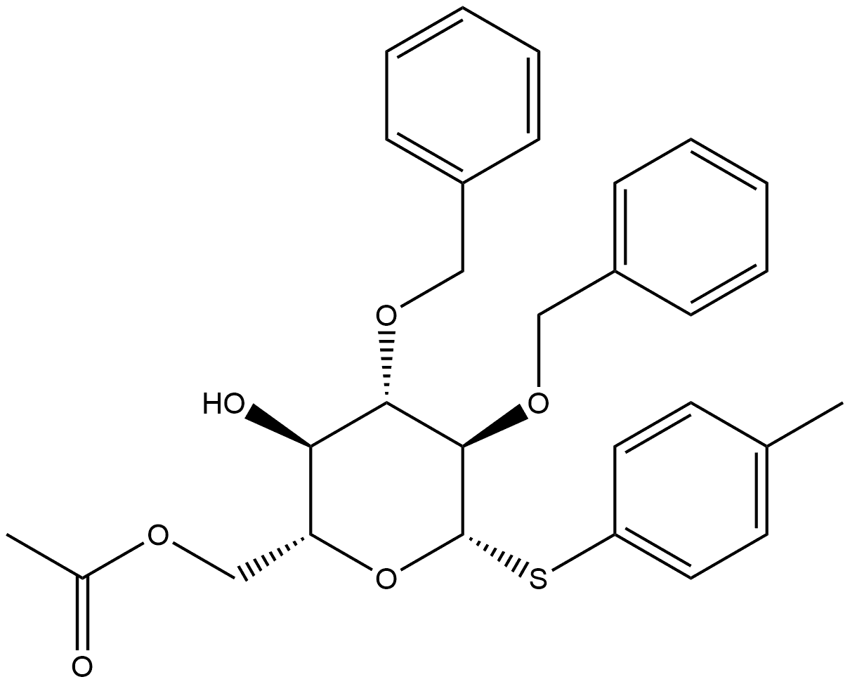 4-甲基苯基6-O-乙酰基-2,3-二-O-苄基-1-硫代-Β-D-吡喃葡萄糖苷 结构式