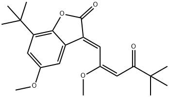2(3H)-Benzofuranone, 7-(1,1-dimethylethyl)-5-methoxy-3-(2-methoxy-5,5-dimethyl-4-oxo-2-hexenylidene)-, (E,E)- (9CI) Structure