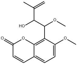 2H-1-Benzopyran-2-one, 8-(2-hydroxy-1-methoxy-3-methyl-3-buten-1-yl)-7-methoxy- Struktur