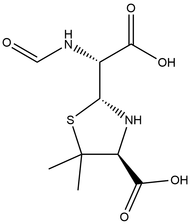 2-Thiazolidineacetic acid, 4-carboxy-α-(formylamino)-5,5-dimethyl-, (αR,2R,4S)- Structure