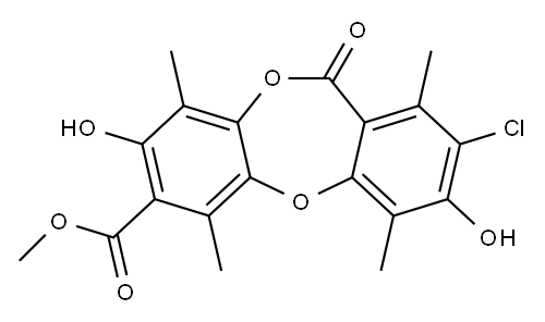 11H-Dibenzo[b,e][1,4]dioxepin-7-carboxylic acid, 2-chloro-3,8-dihydroxy-1,4,6,9-tetramethyl-11-oxo-, methyl ester Structure