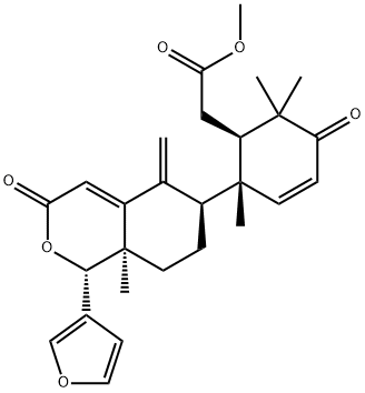 (1R,2R)-2-[(1R)-1α-(3-フラニル)-3,5,6,7,8,8a-ヘキサヒドロ-8aα-メチル-5-メチレン-3-オキソ-1H-2-ベンゾピラン-6β-イル]-2,6,6-トリメチル-5-オキソ-3-シクロヘキセン-1-酢酸メチル 化学構造式
