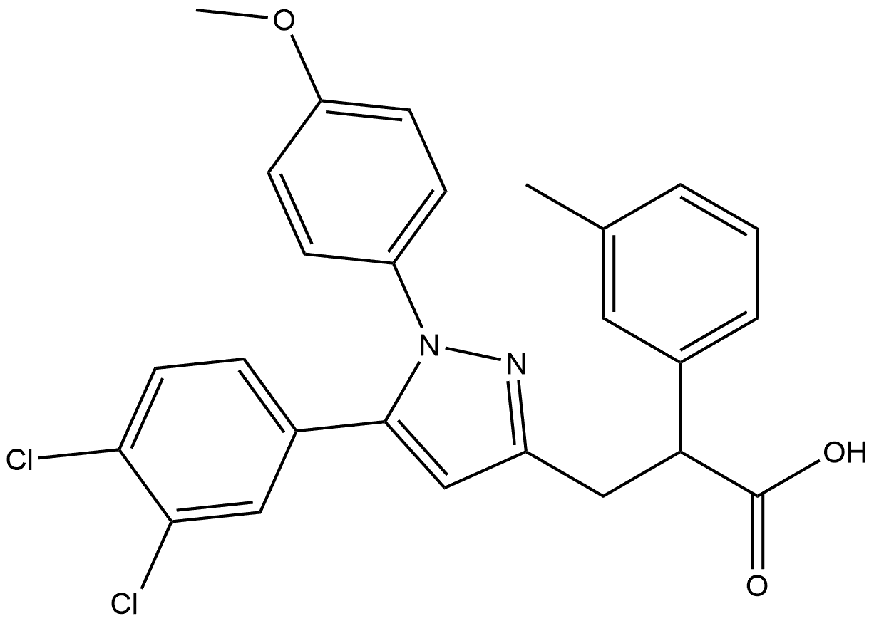 1H-Pyrazole-3-propanoic acid, 5-(3,4-dichlorophenyl)-1-(4-methoxyphenyl)-α-(3-methylphenyl)- Struktur