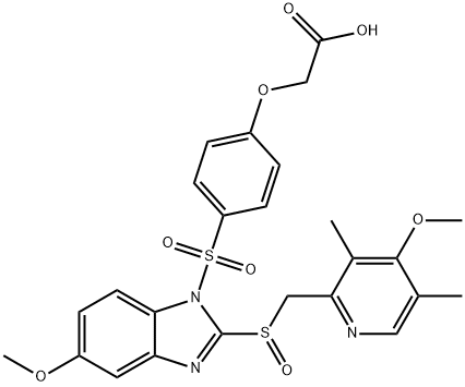 Acetic acid, 2-[4-[[5-methoxy-2-[[(4-methoxy-3,5-dimethyl-2-pyridinyl)methyl]sulfinyl]-1H-benzimidazol-1-yl]sulfonyl]phenoxy]- Structure