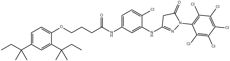 4'-Chloro-3'-[5-oxo-1-pentachlorophenyl-2-pyrazolin-3-ylamino]-4-(2,4-di-tert-pentylphenoxy)butaneanilide Struktur