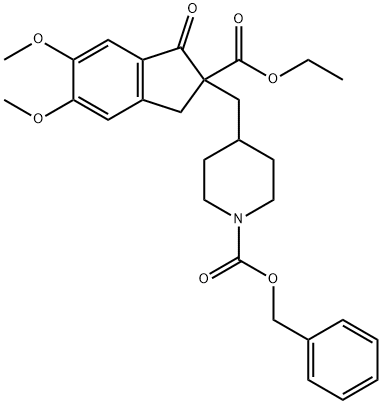 N-carbobenzoxy-4-[(dimethoxyindanone-2-ethylcarboxylate)-2-methyl]piperidine Structure