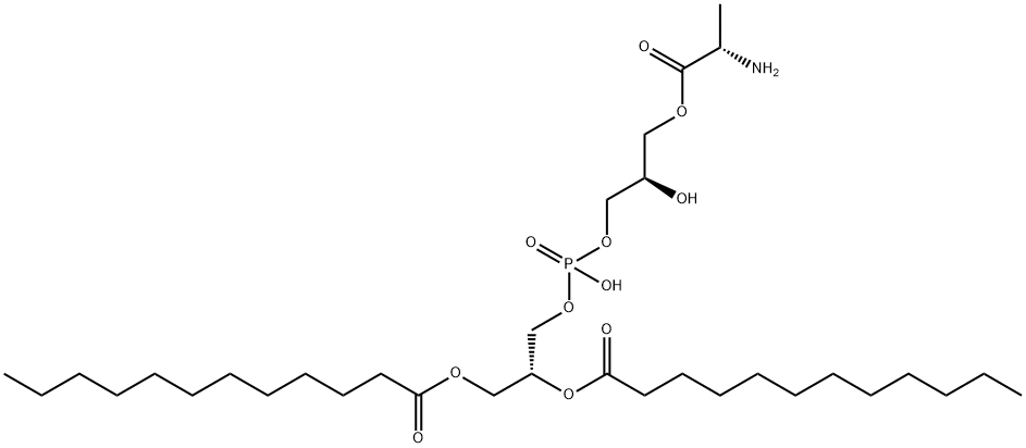 L-Alanine, 2,5-dihydroxy-5-oxido-11-oxo-8-[(1-oxododecyl)oxy]-4,6,10-trioxa-5-phosphadocos-1-yl ester, [R-(R*,R*)]- (9CI) Struktur
