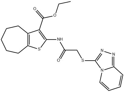 4H-Cyclohepta[b]thiophene-3-carboxylic acid, 5,6,7,8-tetrahydro-2-[[2-(1,2,4-triazolo[4,3-a]pyridin-3-ylthio)acetyl]amino]-, ethyl ester Structure