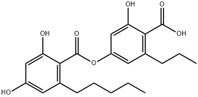 Benzoic acid, 2,4-dihydroxy-6-pentyl-, 4-carboxy-3-hydroxy-5-propylphenyl ester Structure