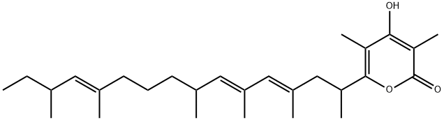 2H-Pyran-2-one, 6-[(3E,5E,11E)-1,3,5,7,11,13-hexamethyl-3,5,11-pentadecatrien-1-yl]-4-hydroxy-3,5-dimethyl- Structure