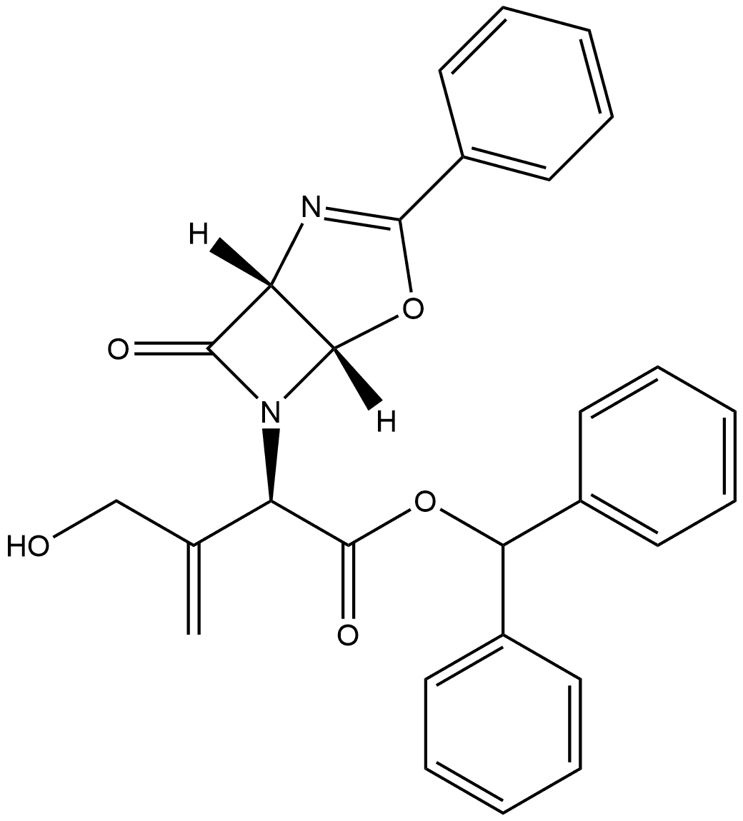 4-Oxa-2,6-diazabicyclo[3.2.0]hept-2-ene-6-acetic acid, α-[1-(hydroxymethyl)ethenyl]-7-oxo-3-phenyl-, diphenylmethyl ester, (αR,1R,5S)- Structure