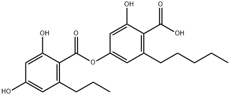Benzoic acid, 2,4-dihydroxy-6-propyl-, 4-carboxy-3-hydroxy-5-pentylphenyl ester Struktur