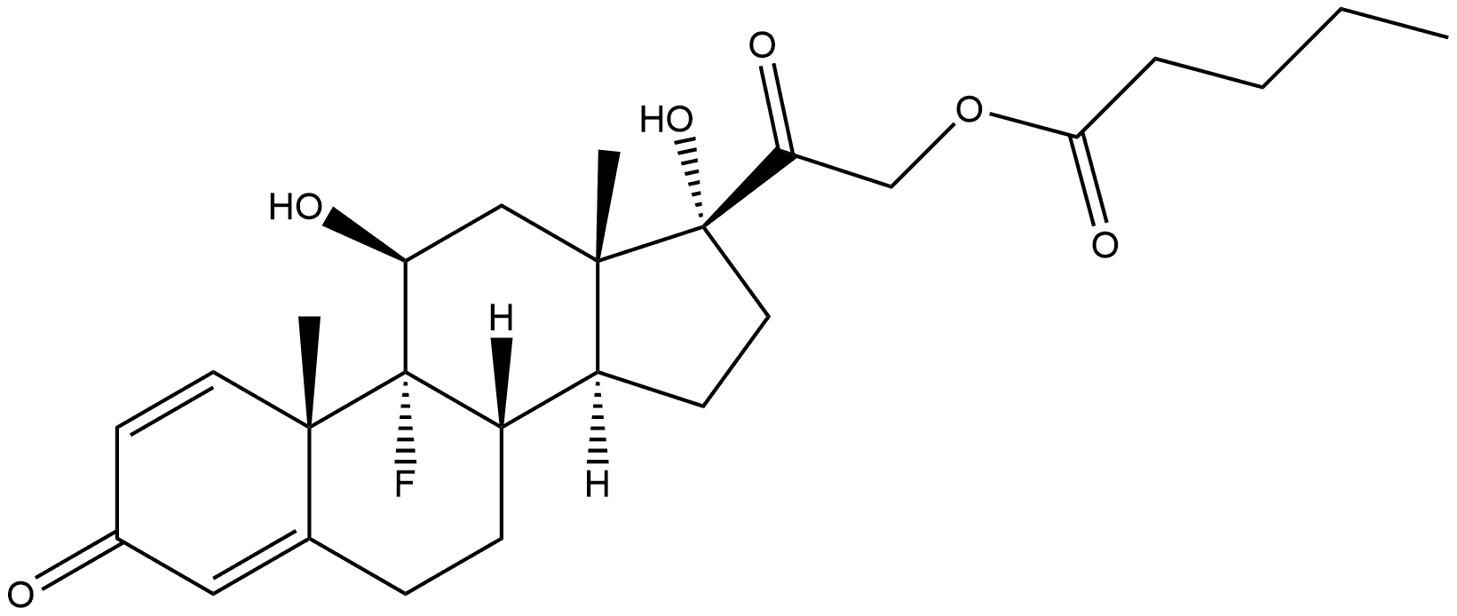 Pregna-1,4-diene-3,20-dione, 9-fluoro-11,17-dihydroxy-21-[(1-oxopentyl)oxy]-, (11β)- (9CI) 结构式