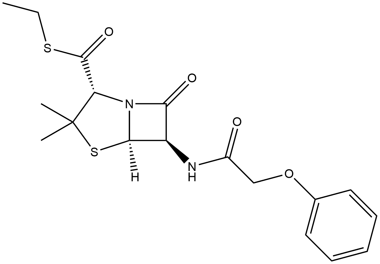 4-Thia-1-azabicyclo[3.2.0]heptane-2-carbothioic acid, 3,3-dimethyl-7-oxo-6-[(phenoxyacetyl)amino]-, S-ethyl ester, [2R-(2α,5α,6β)]- Struktur