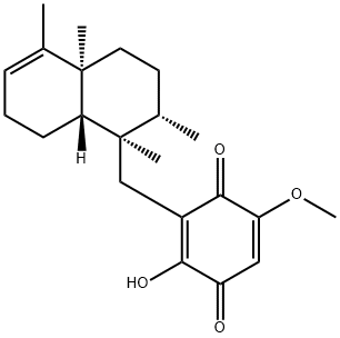 2-ヒドロキシ-5-メトキシ-3-[[(1R)-1,2,3,4,4a,7,8,8aα-オクタヒドロ-1,2β,4aβ,5-テトラメチルナフタレン-1α-イル]メチル]-2,5-シクロヘキサジエン-1,4-ジオン 化学構造式