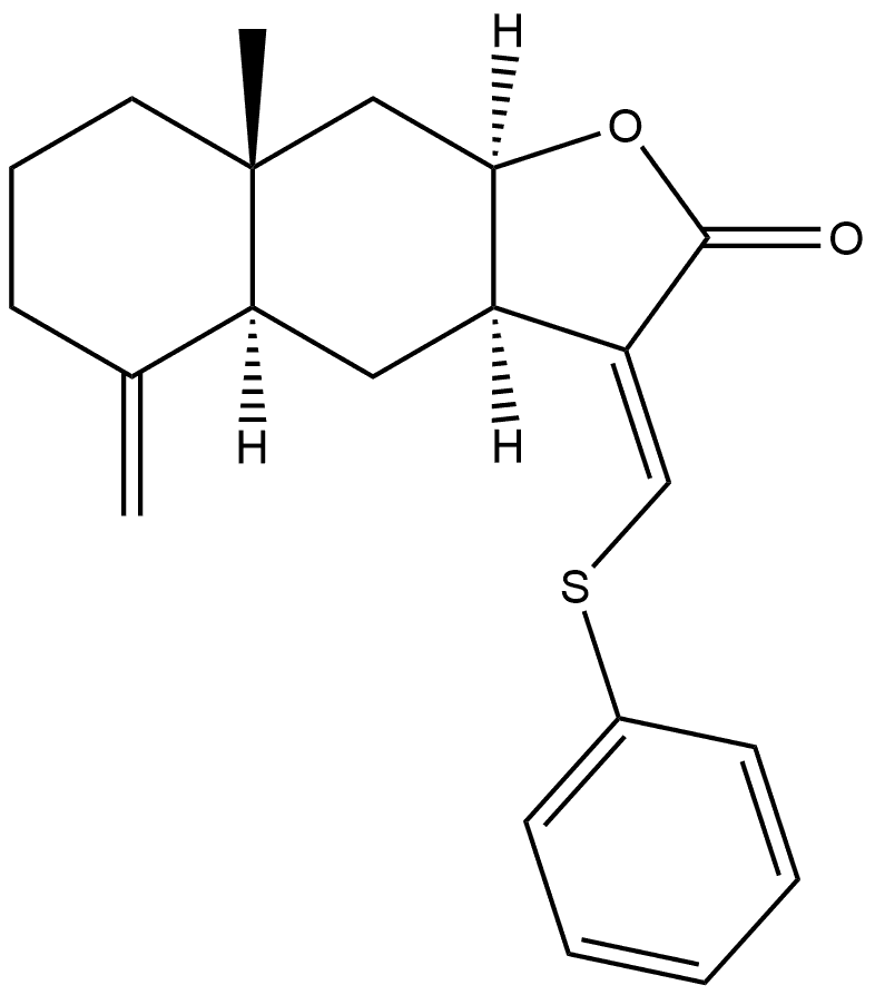 Naphtho[2,3-b]furan-2(3H)-one, decahydro-8a-methyl-5-methylene-3-[(phenylthio)methylene]-, [3aR-(3E,3aα,4aα,8aβ,9aα)]- (9CI) Structure