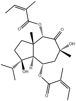 Bis[(Z)-2-methyl-2-butenoic acid](1R,8aR)-decahydro-1,6α-dihydroxy-3aβ,6-dimethyl-1-(1-methylethyl)-5-oxo-4α,8α-azulenediyl ester Structure
