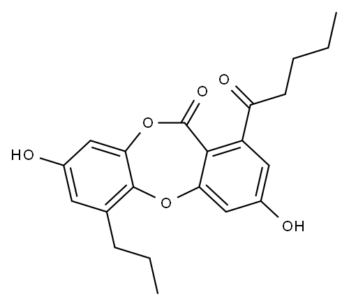 11H-Dibenzo[b,e][1,4]dioxepin-11-one, 3,8-dihydroxy-1-(1-oxopentyl)-6-propyl- Structure