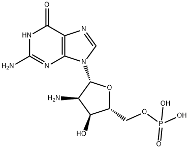 ((2R,3S,4R,5R)-4-Amino-5-(2-amino-6-oxo-3H-purin-9(6H)-yl)-3-hydroxytetrahydrofuran-2-yl)methyl dihydrogen phosphate 结构式