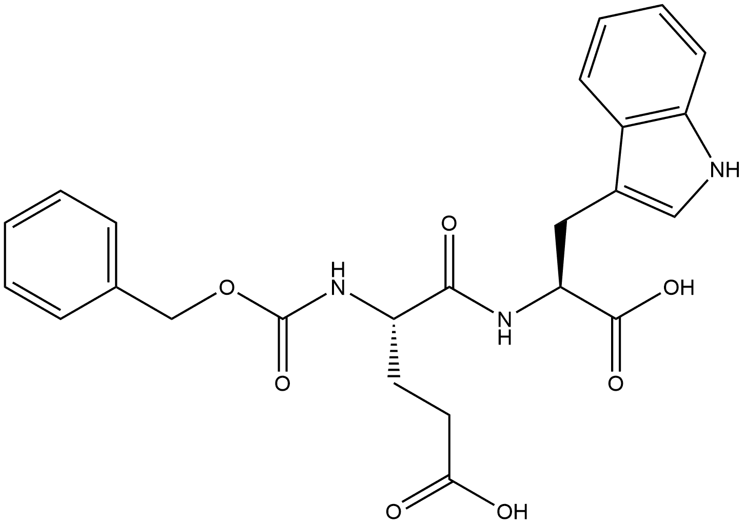 (4S)-5-[[(1S)-1-carboxy-2-(1H-indol-3-yl)ethyl]amino]-5-oxo-4-(phenylmethoxycarbonylamino)pentanoic acid 化学構造式