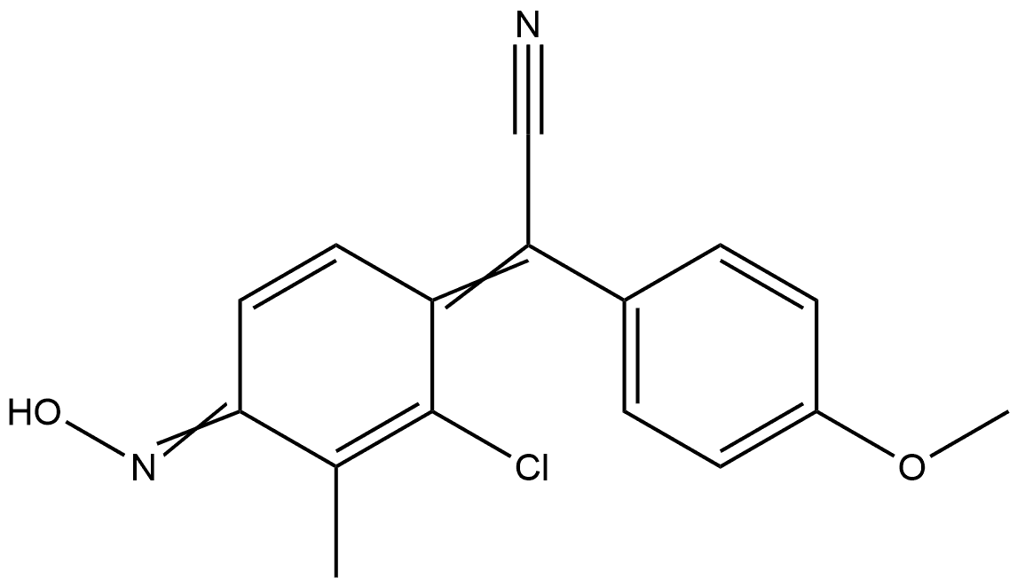 α-(p-メトキシフェニル)-α-(2-クロロ-3-メチル-4-ヒドロキシイミノ-2,5-シクロヘキサジエン-1-イリデン)アセトニトリル 化学構造式
