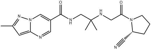 Pyrazolo[1,5-a]pyrimidine-6-carboxamide, N-[2-[[2-[(2R)-2-cyano-1-pyrrolidinyl]-2-oxoethyl]amino]-2-methylpropyl]-2-methyl- Struktur