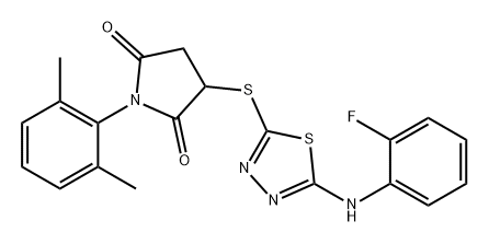 2,5-Pyrrolidinedione, 1-(2,6-dimethylphenyl)-3-[[5-[(2-fluorophenyl)amino]-1,3,4-thiadiazol-2-yl]thio]-,742095-19-8,结构式