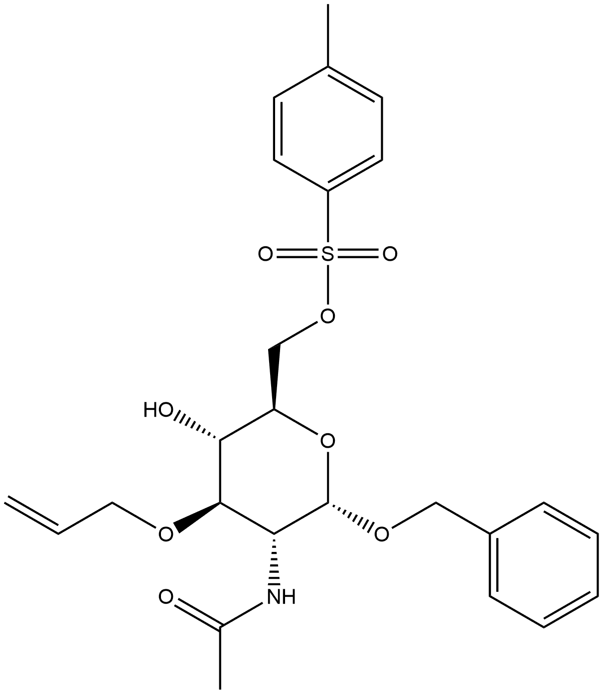 α-D-Glucopyranoside, phenylmethyl 2-(acetylamino)-2-deoxy-3-O-2-propen-1-yl-, 6-(4-methylbenzenesulfonate) Structure