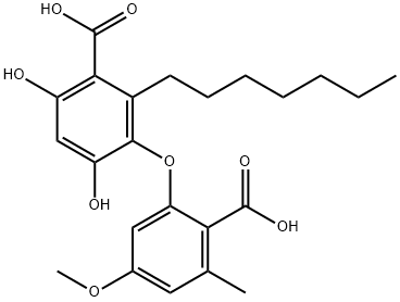 Benzoic acid, 3-(2-carboxy-5-methoxy-3-methylphenoxy)-2-heptyl-4,6-dihydroxy- Struktur