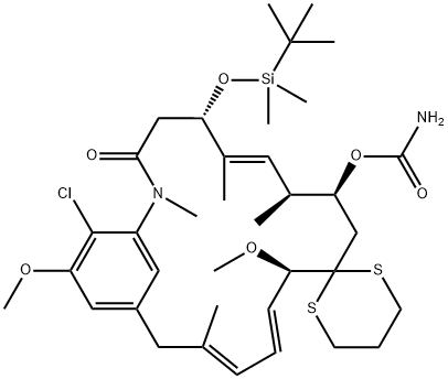 Spiro[2-azabicyclo[16.3.1]docosa-1(22),6,13,15,18,20-hexaene-11,2'-[1,3]dithian]-3-one, 9-[(aminocarbonyl)oxy]-21-chloro-5-[[(1,1-dimethylethyl)dimethylsilyl]oxy]-12,20-dimethoxy-2,6,8,16-tetramethyl-, [5S-(5R*,6E,8R*,9R*,12S*,13E,15E)]- (9CI)