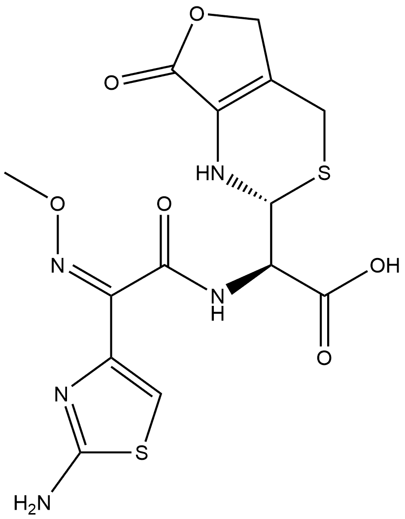 [R-[R*,R*-(Z)]]-α-[[(2-Amino-4-thiazolyl)(methoxyimino)acetyl]amino]-1,2,5,7-tetrahydro-7-oxo-4H-Furo[3,4-d][1,3]thiazine-2-acetic Acid Structure